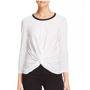 Bloomingdale’s AQUA Twist-Front Ringer Tee white with black sz M